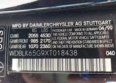 1999 Mercedes-Benz Clk 320 from USA, damaged, VIN WDBLK65G9XT018438